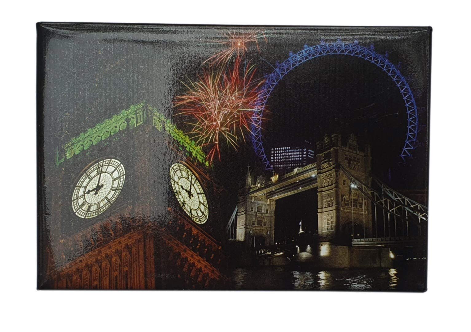 thomas benacci London by Night Fridge Magnet - Photo Collage/Big Ben/Tower Bridge/Eye/Fireworks/British New Year's Eve Souvenir from England United Kingdom