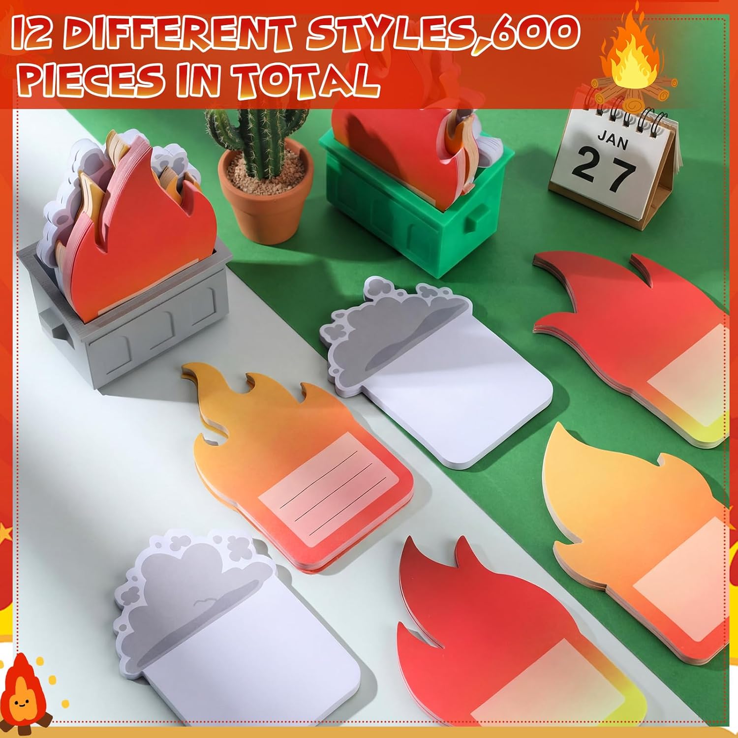 Handepo 14 Pcs Dumpster Flame Sticky Note with 2 Dumpster Funny Motivational Sticky Notes Garbage on Flame Notepad Desk Accessory for Ot Month Work Supplies Office Gift Coworker Employee Staff