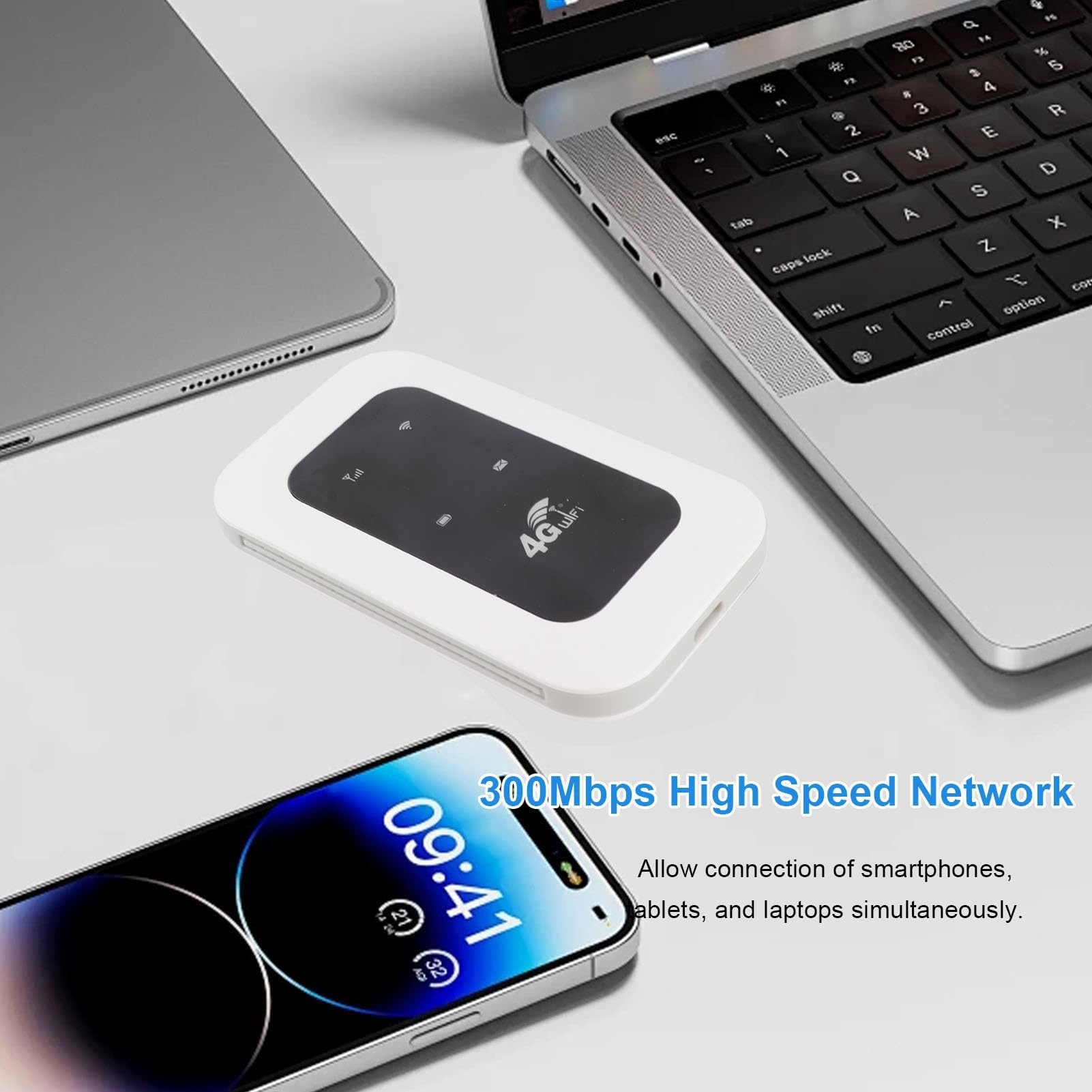 Hotspot WiFi 4G/5G, Router WiFi Portatile Connetti Fino a 10 Dispositivi, Plug and Play da 300 Mbps, Hotspot WiFi Mobile con Slot per Schede SIM e Batteria da 2100 MAh Supporta