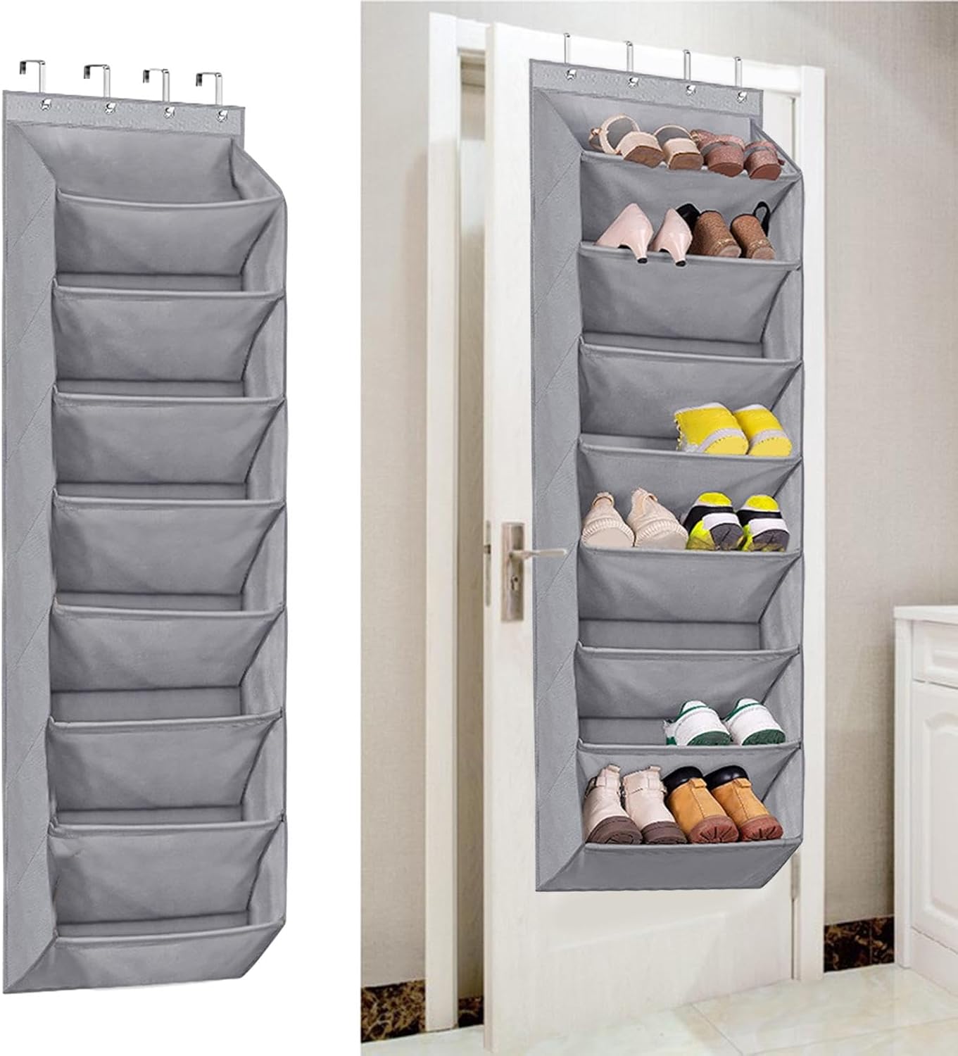 Qianly Hanging Shoe Organizer for Door, Door Shoe Rack, 8 Tier Multifunctional Resuable Oxford Cloth Hanging Storage Bag, for Towels Hats Crafts