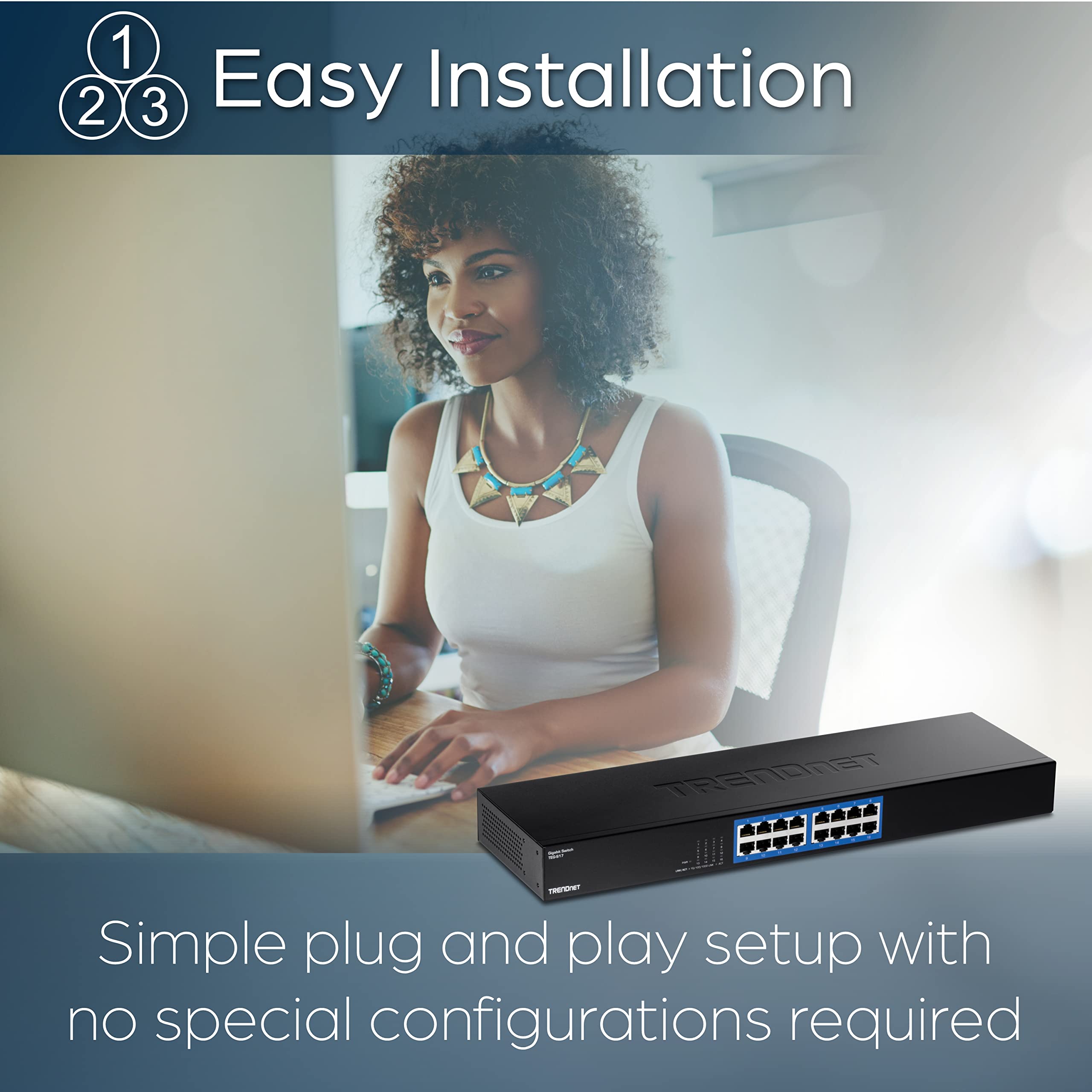 TRENDnet, TEG-S17, Commutateur Gigabit 16 Ports, 16 Ports Gigabit RJ-45, capacité de Commutation 32 Gbit/s, Conception sans Ventilateur, boîtier métallique, Alimentation Interne, Noir