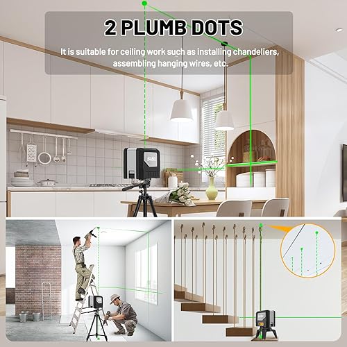 Miniatura 2 de SAVSEC Nivel láser, 2 puntos verdes, línea vertical horizontal de 110 x 180, láser de línea cruzada de 82 pies para diseño y fontanería - 9211G
