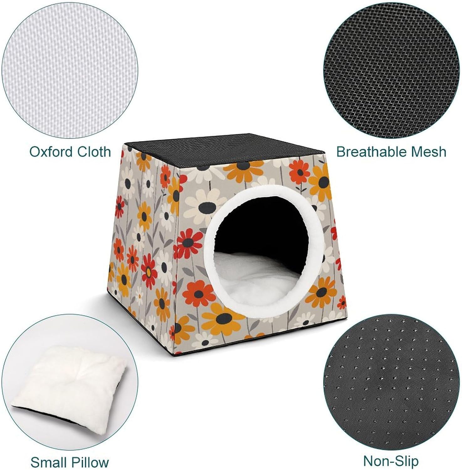 Pet Sleeping Nest Bed, Retro Flower Design Printed Dog House Cat Nest, Winter Pet House are Suitable for Most Cats, Dogs, and Other Small Pets