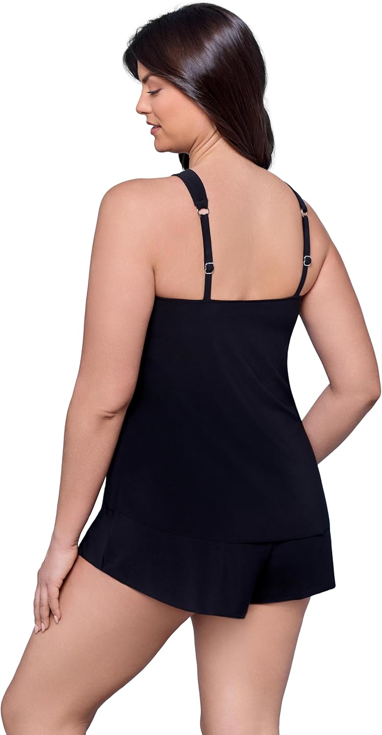 Aqua Green Womens Slimming High Neck Adjustable Swim Romper with Pockets - Image 3