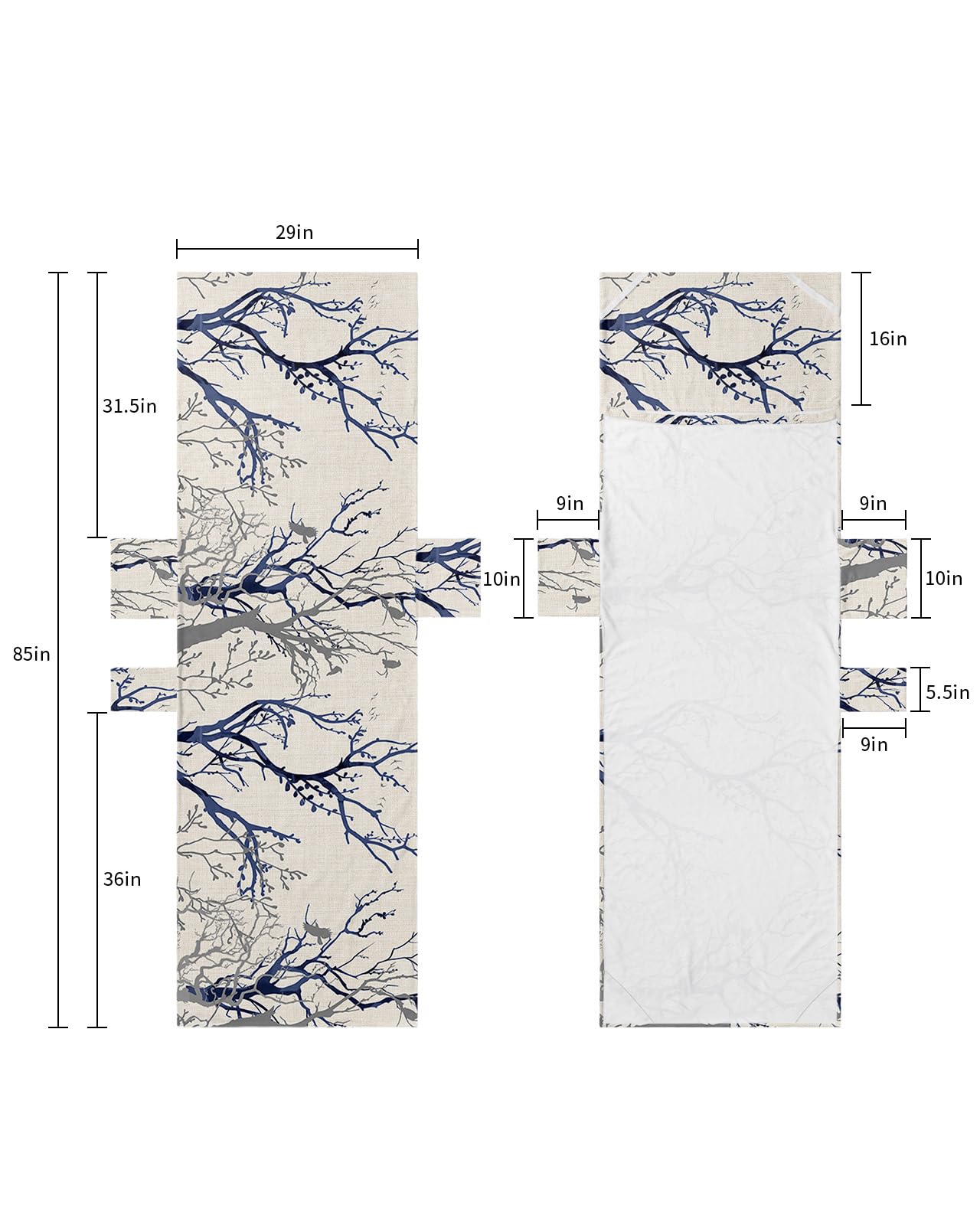 Blue Grey Botanical Beach Lounge Chair Towel Cover, Soft Chaise Lounge Towel with Side Pockets Patio Pool Chairs Cover for Beach/Pool Sunbathing 29x85 Pastoral Pastoral Rustic Burlap