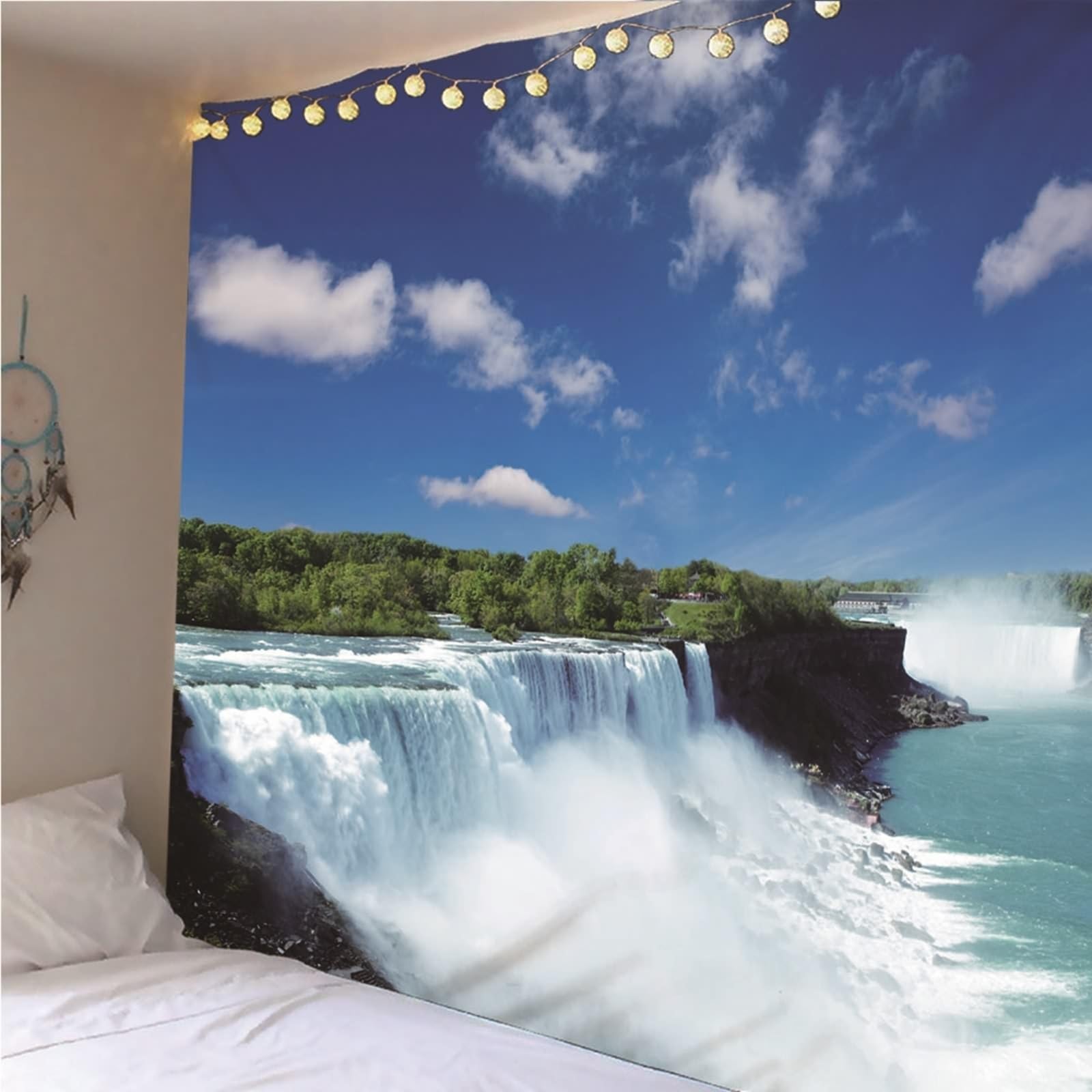 Skcess Wandteppich Wasserfall, Nature Tapestry Blau Toller Wasserfall Polyester Wandteppich 200X200CM