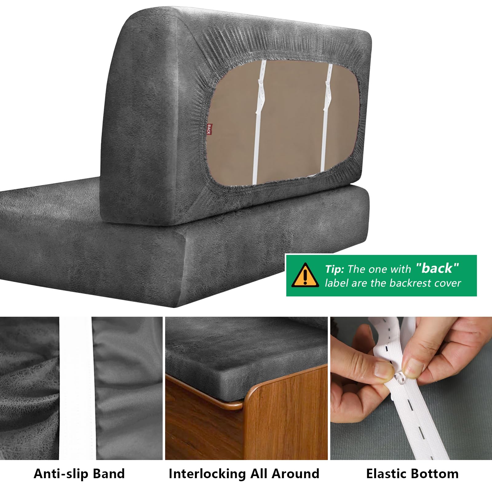 molasofa Federa per cuscino in pelle simile a camper Dinette, fodera elasticizzata per sedile per camper e panca per auto (2 coperture per panca e 2 schienali, grigio chiaro-02)