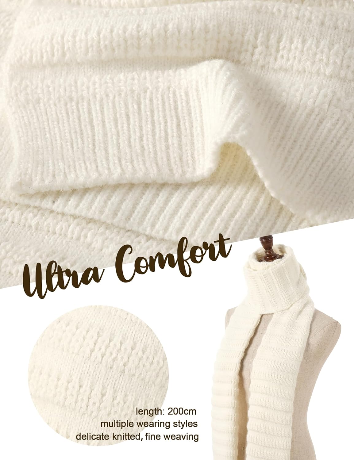 Hat Gloves Scarf Set For Women, Womens Winter Hats Fleece Lined Slouchy Beanie With Pom Scarf Thermal TouchScreen Gloves Sets - Image 4