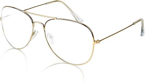 SUNNYPRO Lentes transparentes de gran tamaño Aviador Marco UV400 Oro Halloween Disfraz