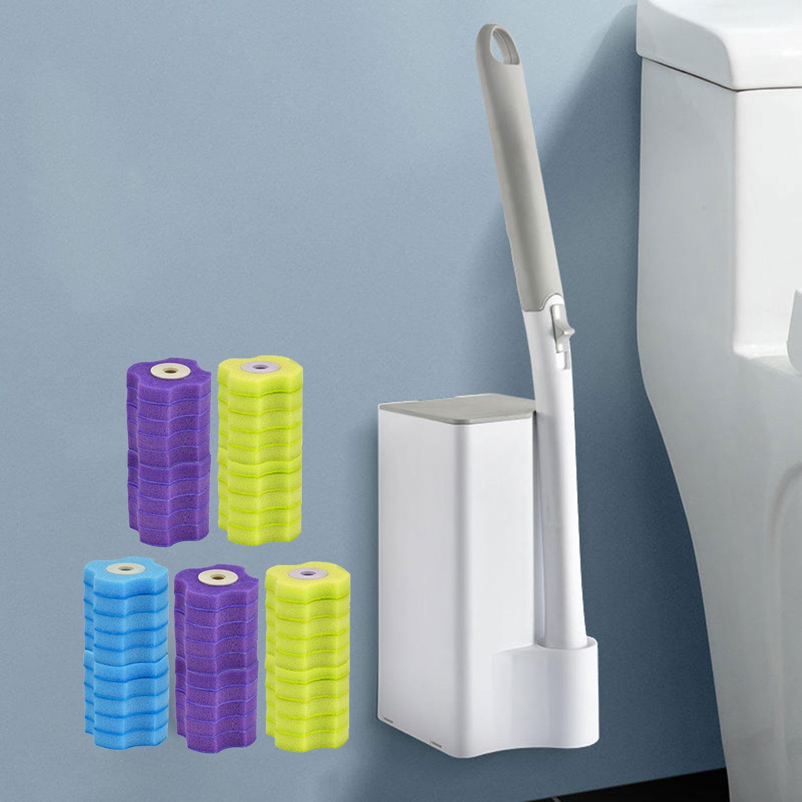 Amagogo WC-Bürsten- und Halter-Set, Reinigungsset für die Toilette mit 50 Ersatzköpfen für Badezimmer