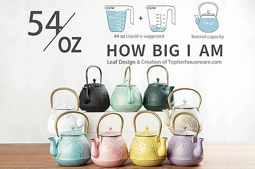 Miniatura 48 de Toptier - Tetera japonesa de hierro fundido con infusor de té de acero inoxidable. Juego de tetera de hierro fundido duradero, diseño retro Tea