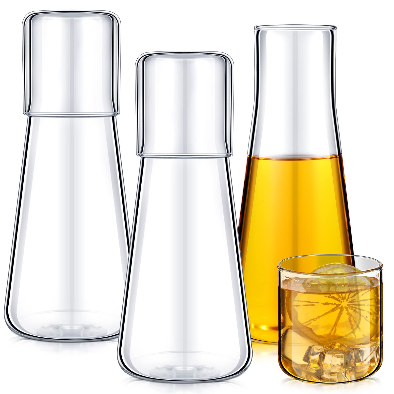 850 ml Bedside Water Carafe with Glass Set Night Water Carafe Clear Glass Carafe with Cup Nightstand Mouthwash Decanter Bedroom Juice Water Pitcher Mouthwash Bottle for Bathroom, 30 oz (3 Set)