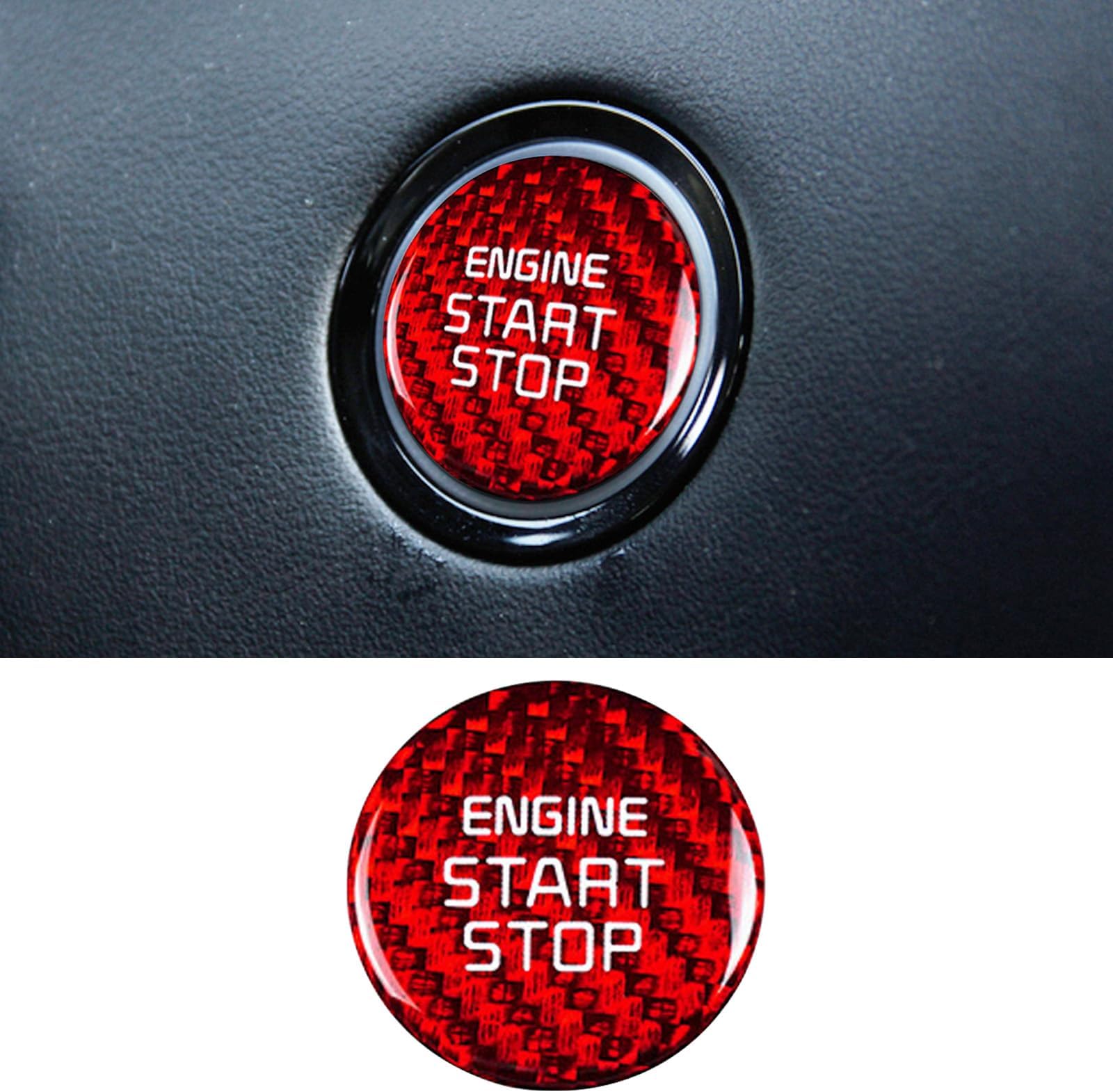 Compatible with Real Carbon Fiber Ignition Engine Start Stop Button Panel Cover Trim Interior Accessories for KIA Stinger 2018-2023 (Red 1pc)