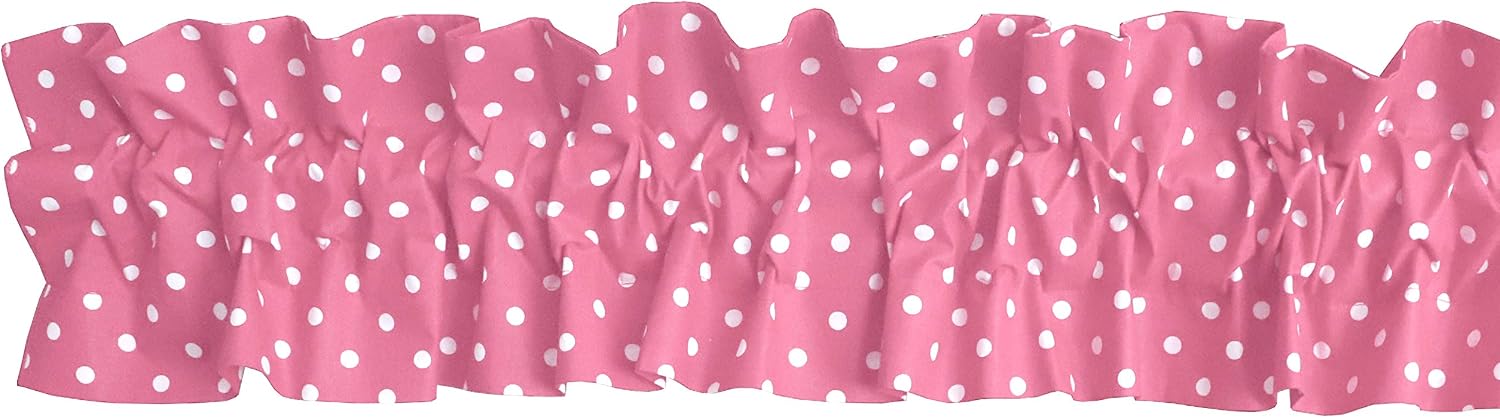 Zen Creative Designs Poly Cotton Small Polka Dots Sleeve Topper Window Valance Top Bottom Ruffle Home Décor Bedroom Nursery Kitchen Window (120" Wide x 9" Tall, White on Pink)