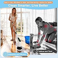 Vista 2 de Electric Spin Scrubber, Cordless Cleaning Brush with 8 Replaceable Brush Heads, Shower Scrubber with Adjustable Extension Handle, Waterproof Power