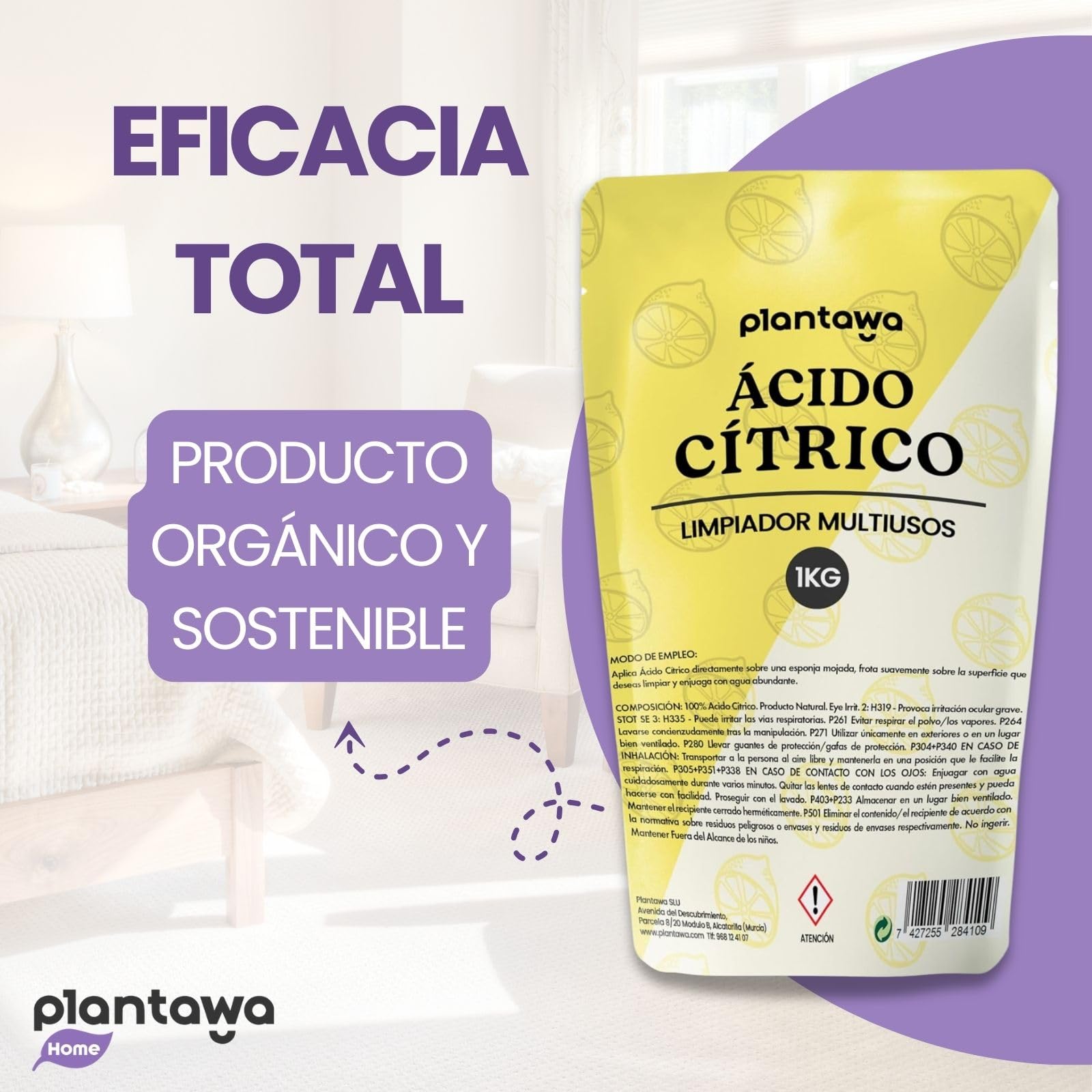 PLANTAWA Ácido Cítrico en Polvo 1 Kg Limpiador Multiusos Puro