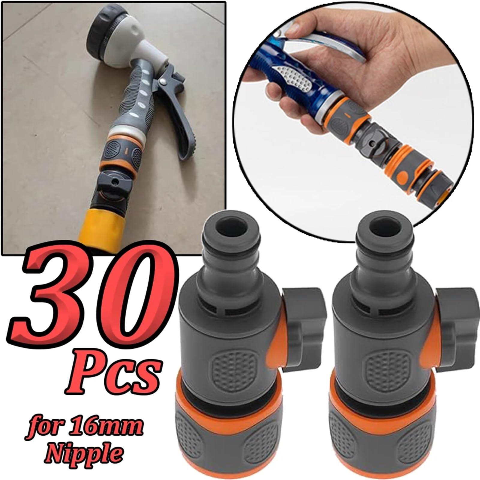 1-30 conectores rápidos para manguera de jardín, adaptador de agua de 16 mm con válvula de cierre, juntas de reparación de tubos de riego (12 unidades)