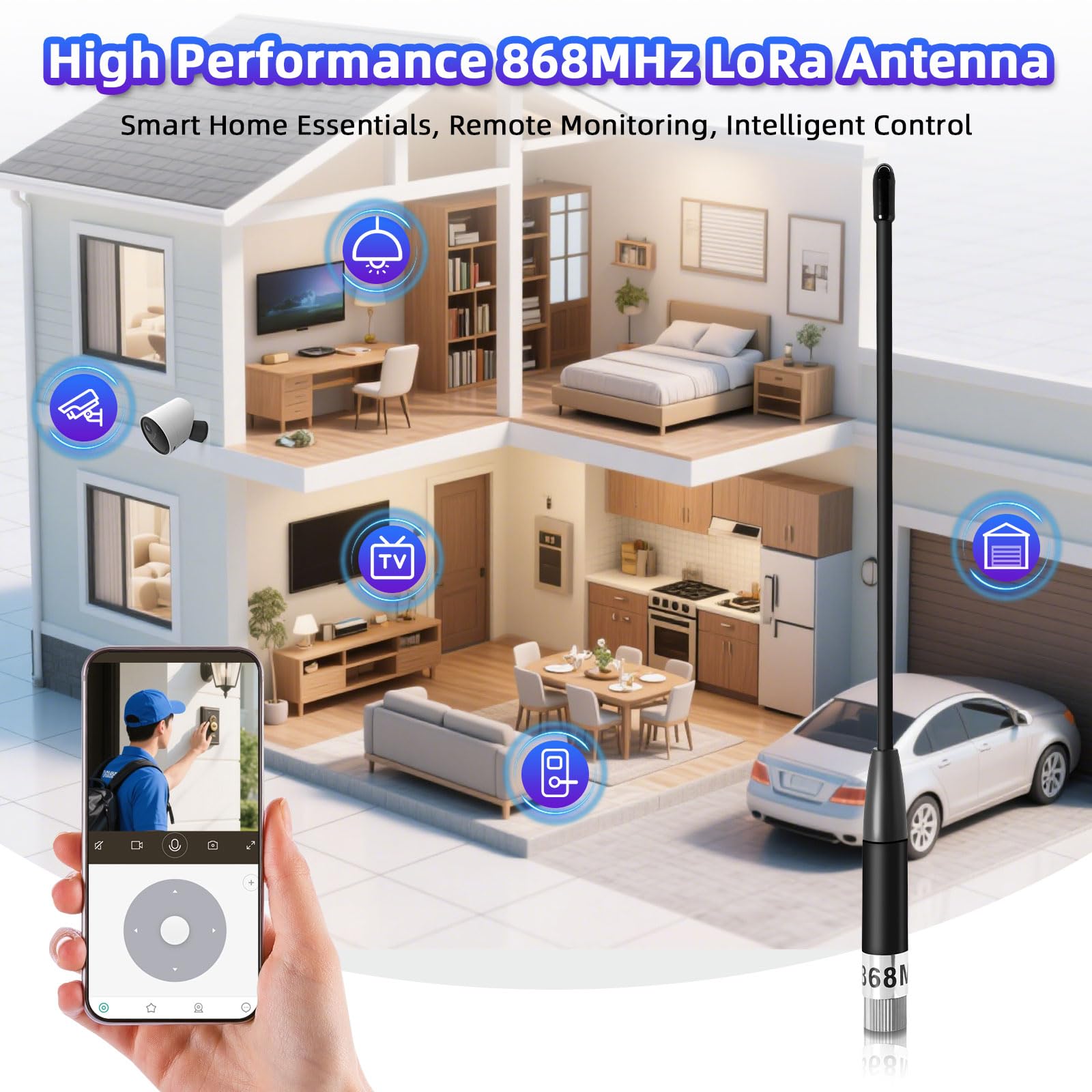 10dBi Gain/868MHz Antenna LoRa per ESP32/LoRa32 V3/LoRa32u4 II, SMA Maschio 195 mm + Cavo da (U.FL IPX) a SMA Femmina per Meshtastic LoRa Long Range Soft Whip-Antenne (2 pezzi)