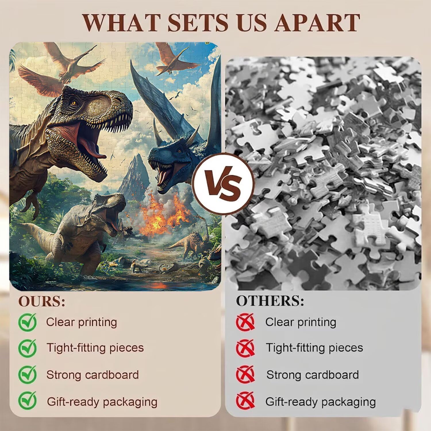 Dinosauro fiamma Puzzle 1500 Pezzi per Adulti, Puzzle in Legno - Collezione Classica con Poster Incluso - Sfida di Concentrazione e Passatempo Antistress, Gioco per Famiglia, 87 x 57 cm f0-596