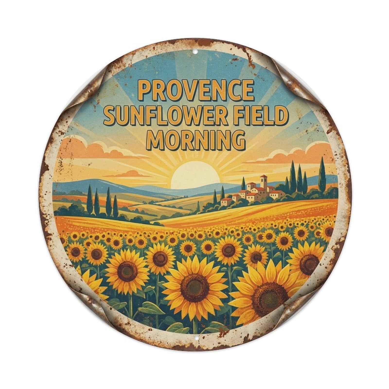 Provence Country Sunflower Field Morning Nature Travel Metal Tin Sign