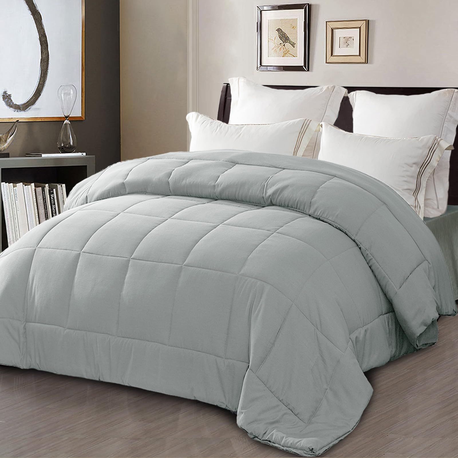Exclusivo Mezcla 7.5 Tog Double Size Down Alternative Duvet Quilted Duvet for All Seasons - Breathable, Lightweight and Machine Washable (200x200 CM, Light Grey)