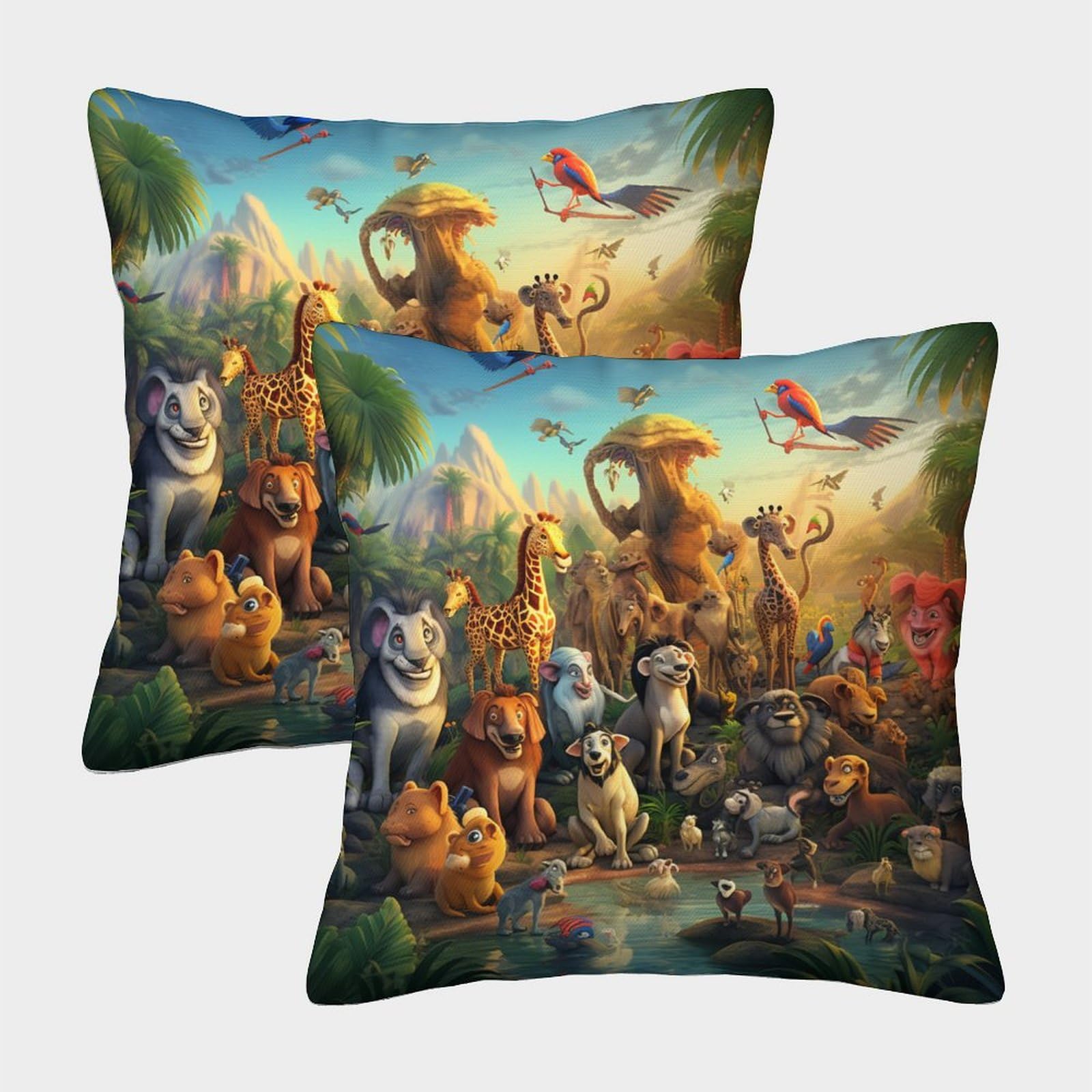 Gparsddio Style-5 Jungle Animals With Invisible Zipper Pack Of 2 Square Cushion Covers Decorative Pillow Case For Sofa Couch Chair Livingroom Bedroom 45X45cm