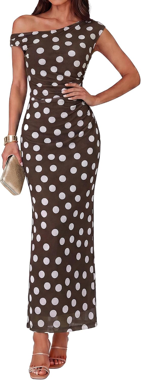 GRACE KARIN Women's One Shoulder Bodycon Floral Ruched Maxi Dress for Wedding Guest — view 6