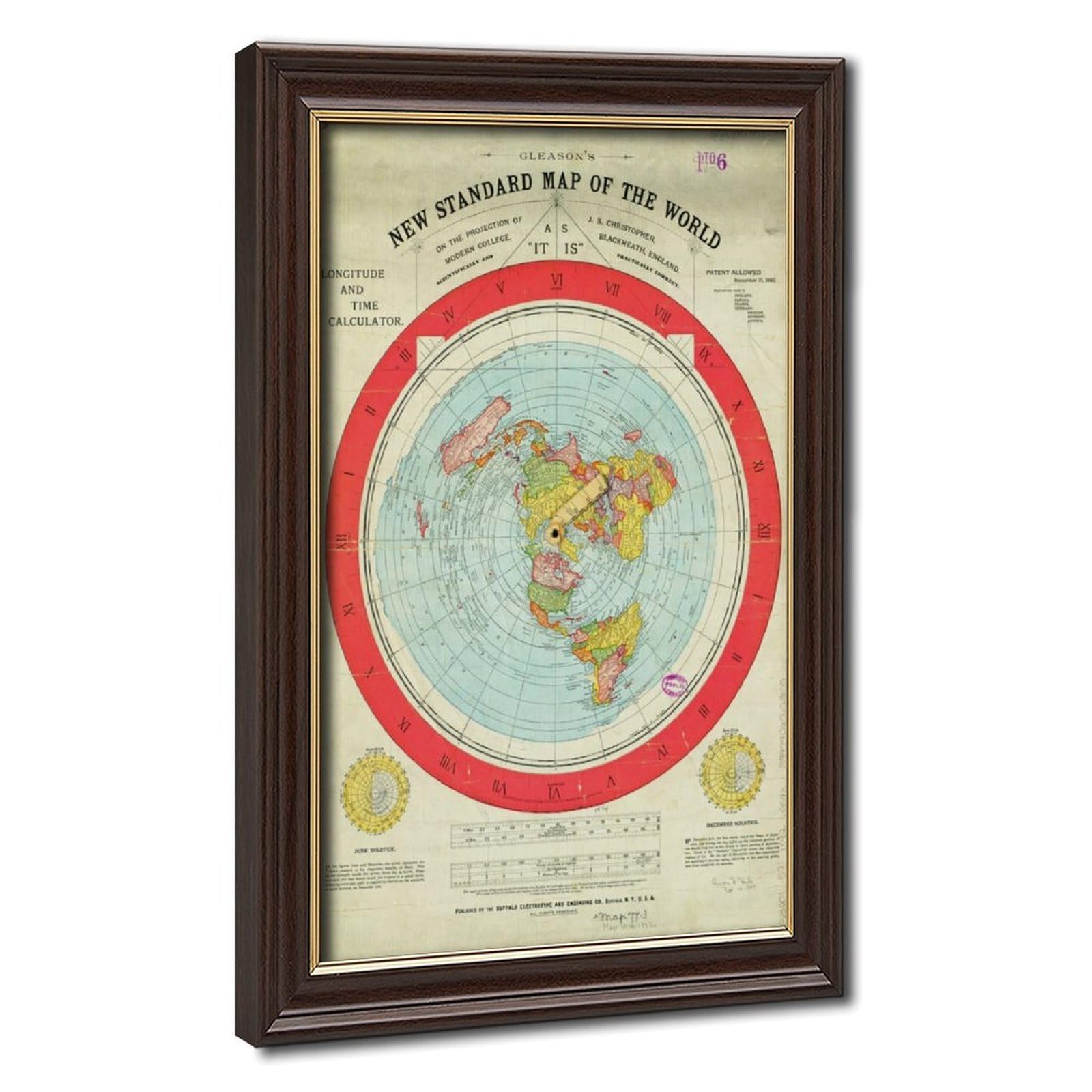 WCYB Alexander Gleason - Carte du monde standard - 1892 - Impression sur toile - Décoration murale pour bureau - Cadre à suspendre - 30,5 cm de long x