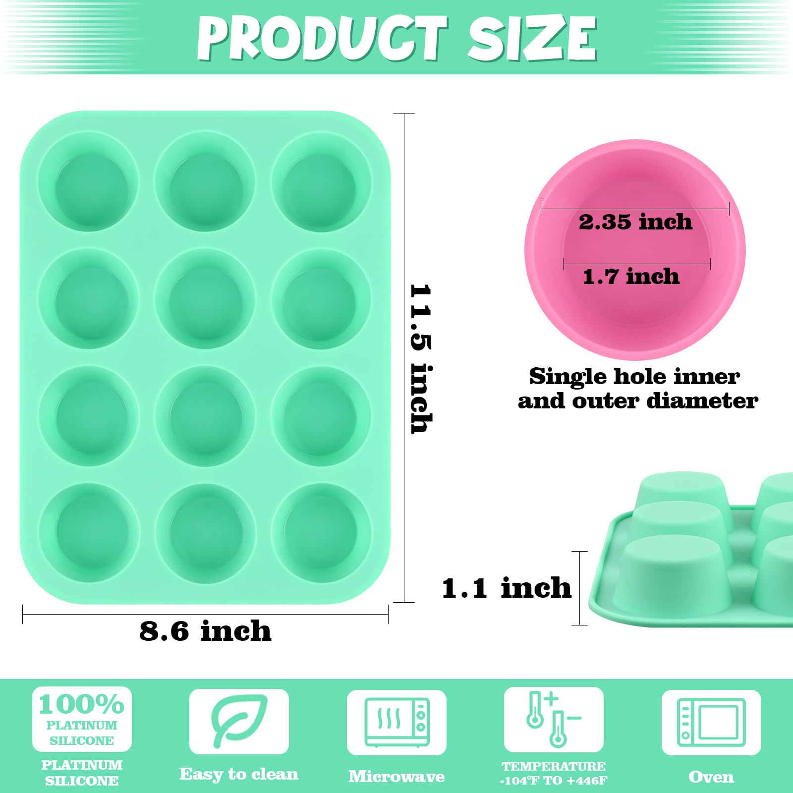 Sakolla Silikon-Muffinform für 12 Cupcakes, antihaftbeschichtet, Muffinformen zum Backen von Kuchen, Torte, Brot, Gelee