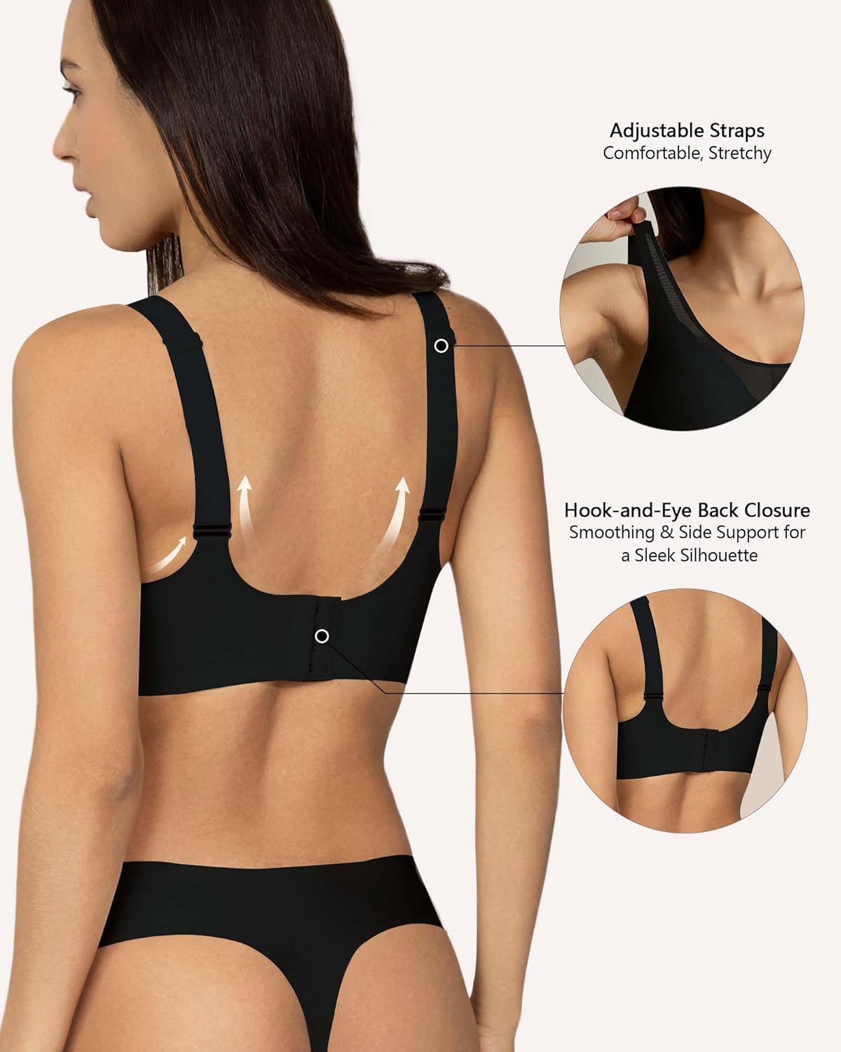 Womens Wireless Bra No Underwire Seamless Push Up Bra Comfort Full Coverage Padded Soft Vneck Everyday Bralette - Image 2