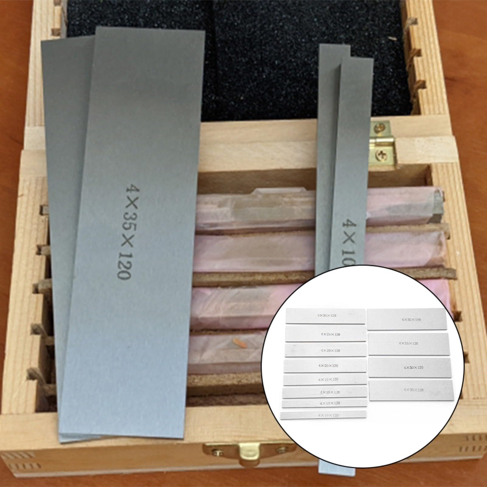 Juego de bloques paralelos de 12 piezas de acero de aleación, 120 mm x 10-35 mm, 6 pares de almohadillas de precisión para fresado CNC y tornos con maletín de madera