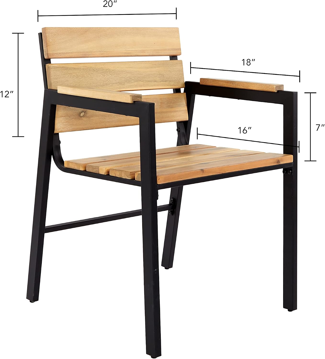 SEI Furniture Standlake Slatted Outdoor Chairs – 2pc Set, Natural/Black