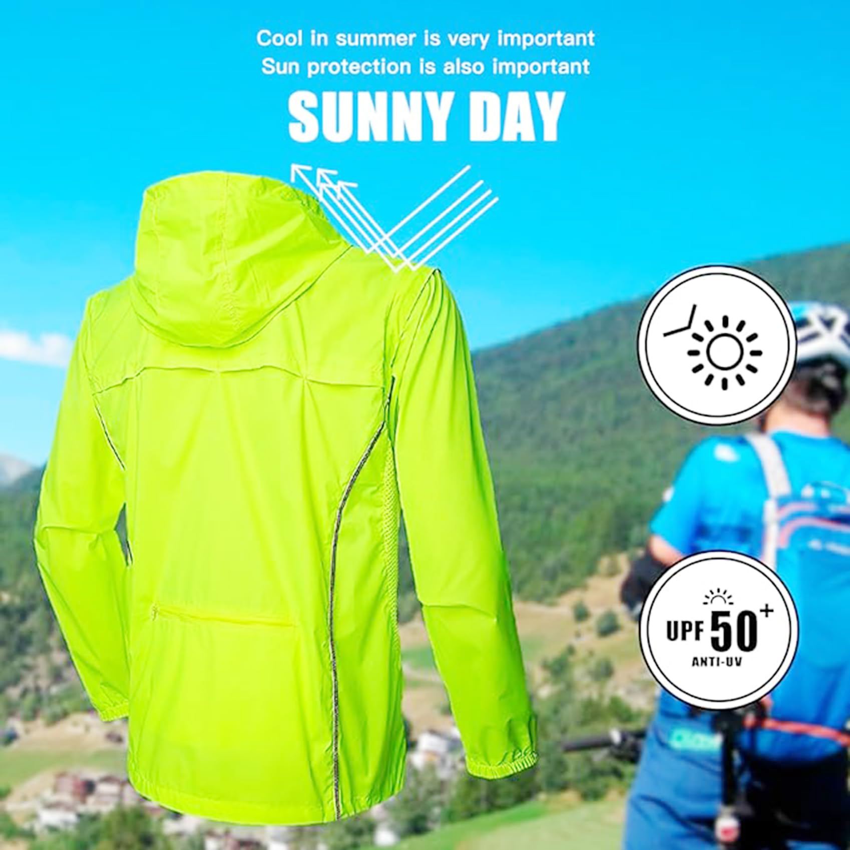 Giacca Ciclismo da Uomo Antivento Traspirante 2 in 1 Gilet Ciclismo con Maniche Rimovibili Protezione UV Corsa all'aperto Giacca da Passeggio Giacca da Ciclismo Riflettente,Green-XXL