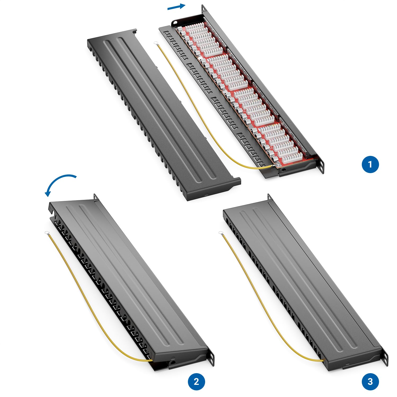 deleyCON Panneau de Brassage 24 Port 0,5U Cat 6a Mini Panneau de Brassage Support de Montage Rack 19" Pouces RJ45 Blindé TIA568A TIA568B - Noir