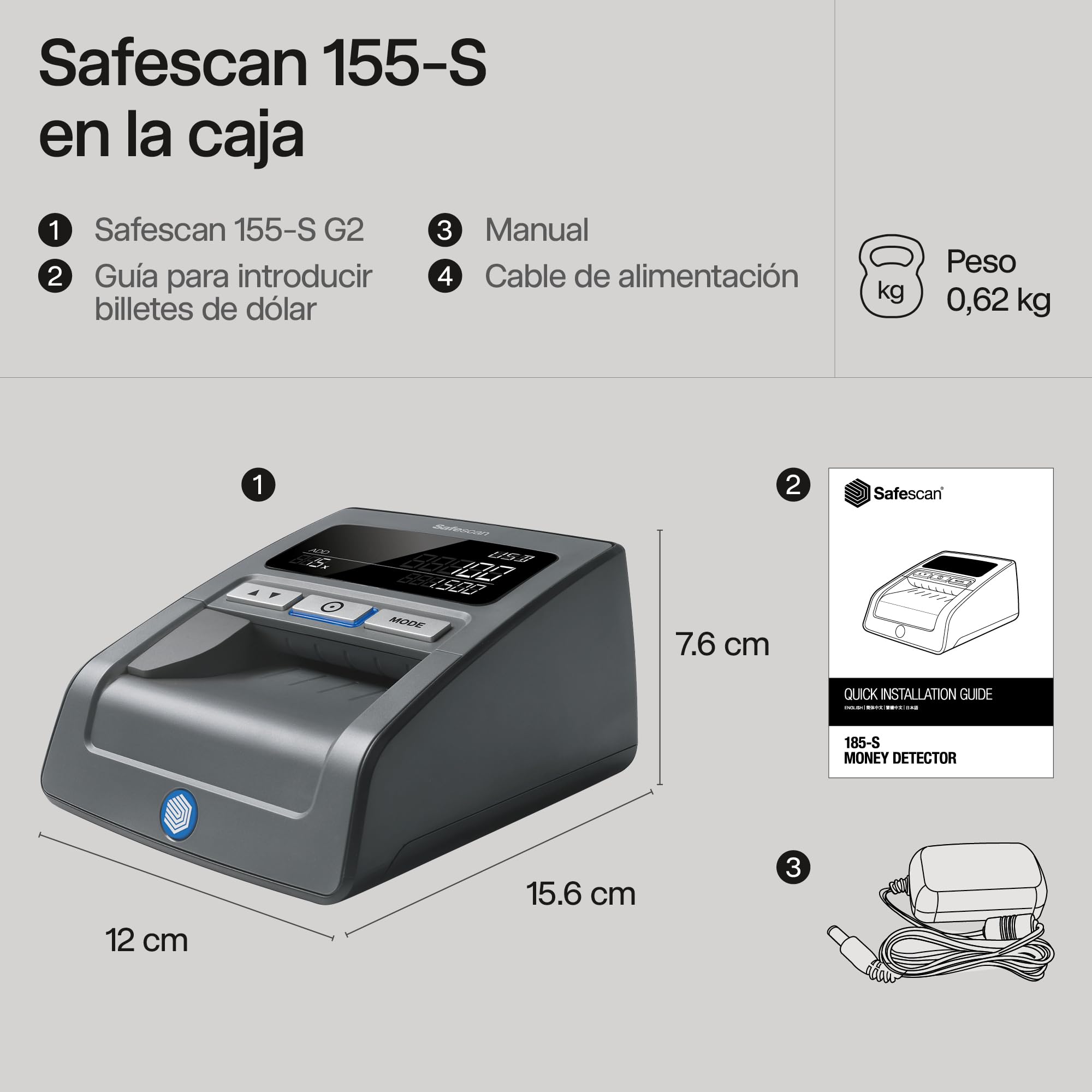 Safescan 185-S Detector de billetes falsos automático para verificar rápidamente billetes - Detector billetes falsos con 7 puntos de detección - Detector de billetes falsos 100% fiable