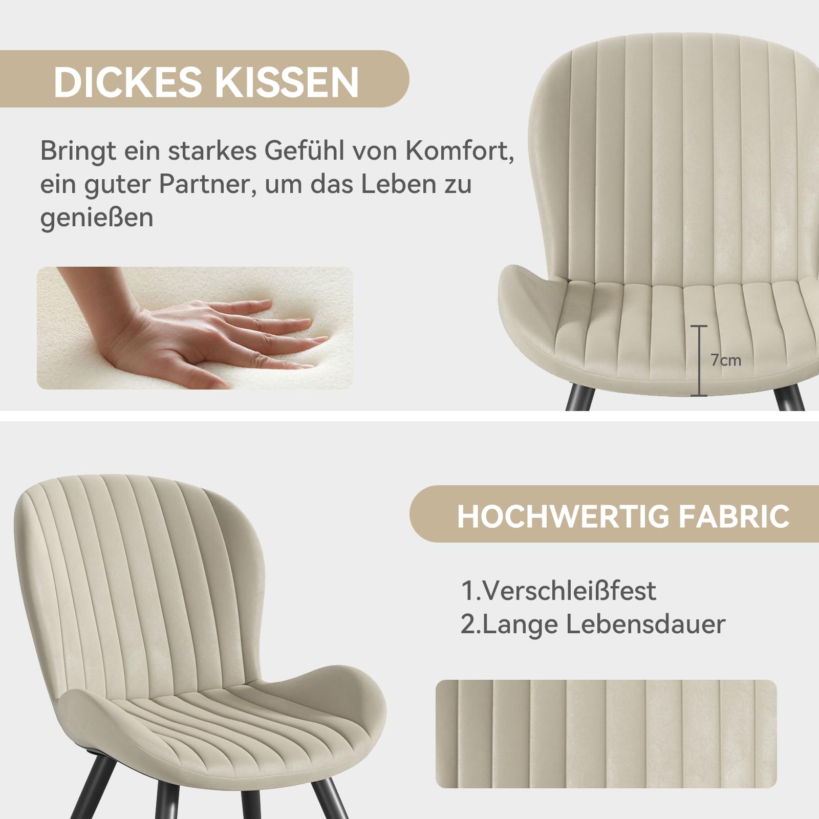 Hawthyhome Esszimmerstühle 4er Set Ergonomischer Stuhl Beige | Stühle Esszimmer,Polsterstuhl mit Wasserdichtes Material & Metallbeine,Küchenstuhl für Esszimmer,Wohnzimmer,Balkon,Büro