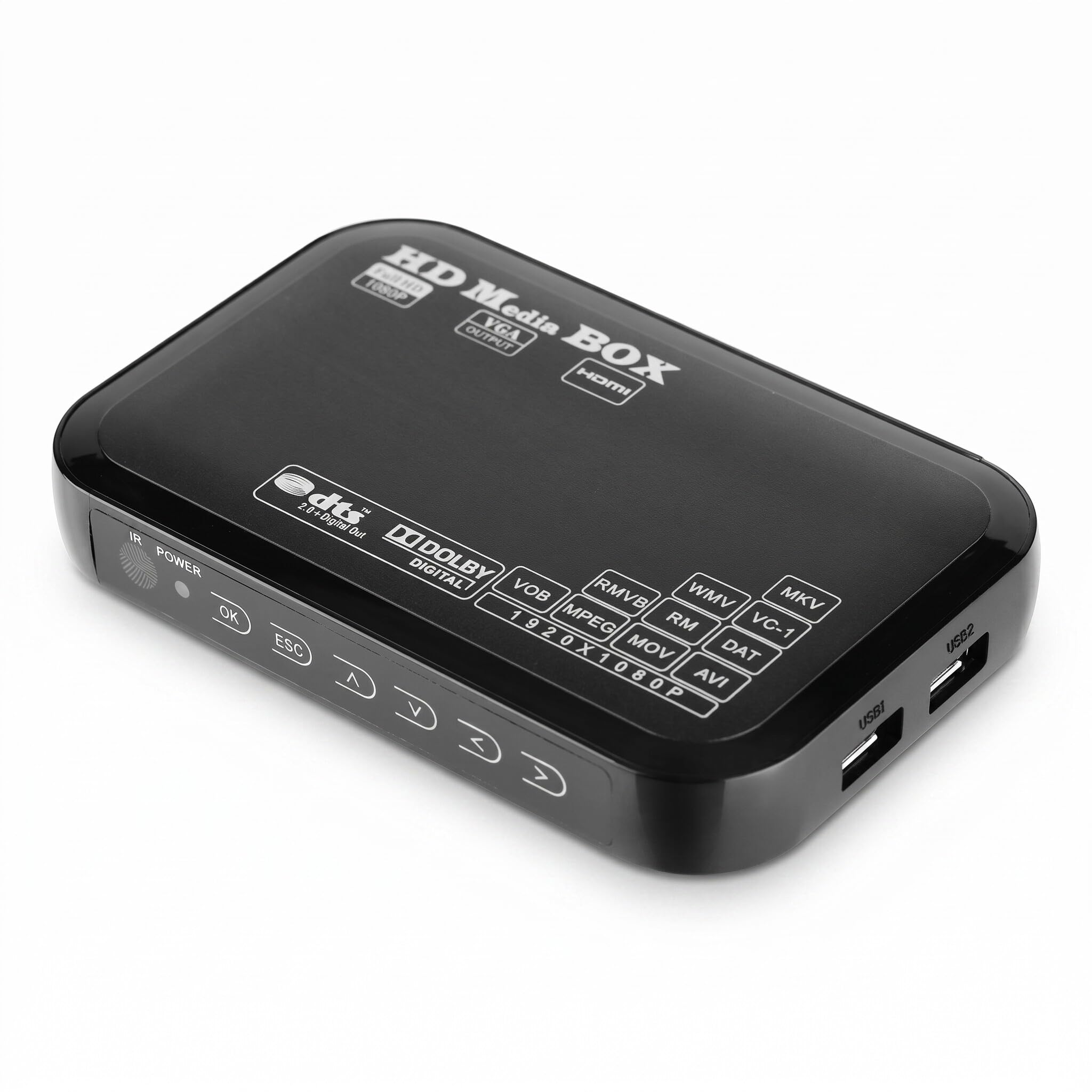 Mini Media Box Lettore Video Full HD 1080P, Supporto USB, HDMI, RMVB, MP3, AVI, MKV, Compatibile con Tutti i Formati HD, per Film e Serie TV (110-240V)