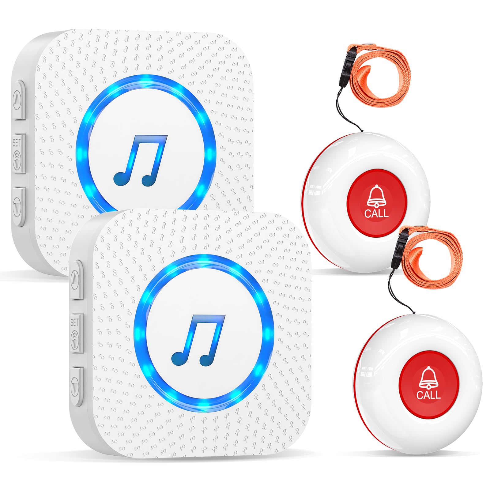 ChunHee Wireless Caregiver Page, Call Bell Alarm, SOS Panic Button for Elderly 500Ft/150m, Home Alarm System for Elderly Patient with 2*UK Plug-in Receiver & 2*Waterproof Transmitter