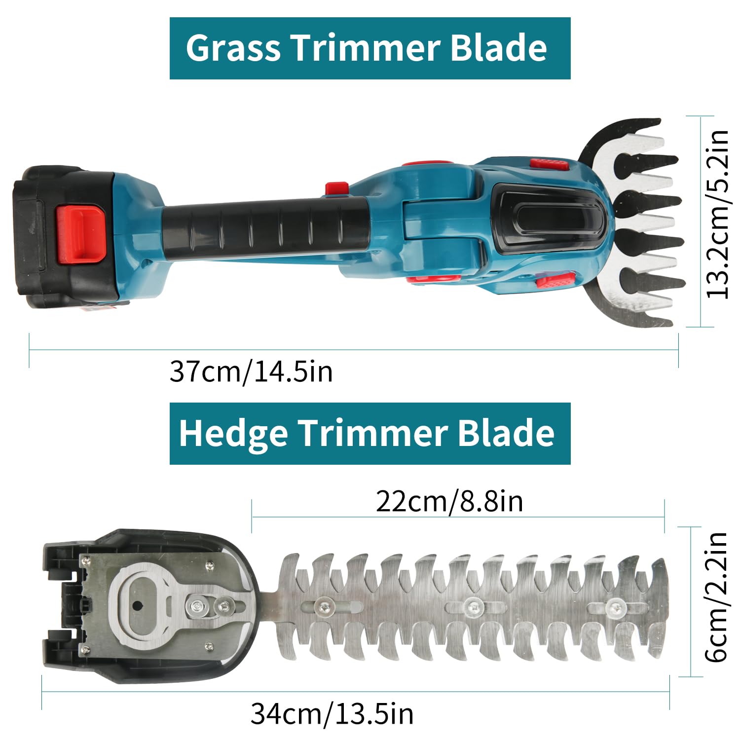 Taille-Haie sans Fil 24V 2-en-1 Cisaille À Gazon avec 2 Batteries 2000 mAh et Chargeur, 20 000 TR/Min 2 Lames, Bleu