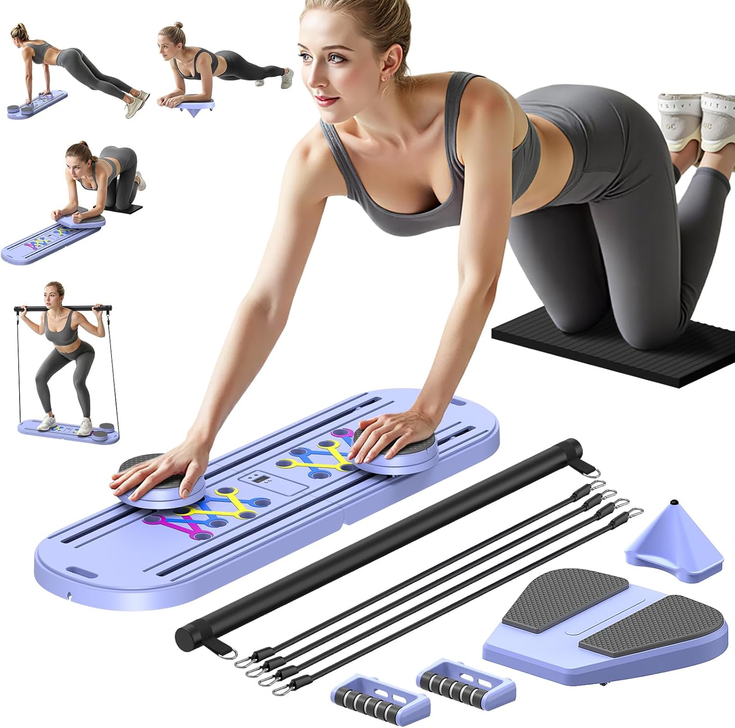 Pilates Board, Foldable Pilates Reformer Equipment with Timer, Multi-Purpose Portable Pilates Reformer Machine Home Pilates Kit for Home Workout, Fitness, Exercise, Abs, Core Equipment