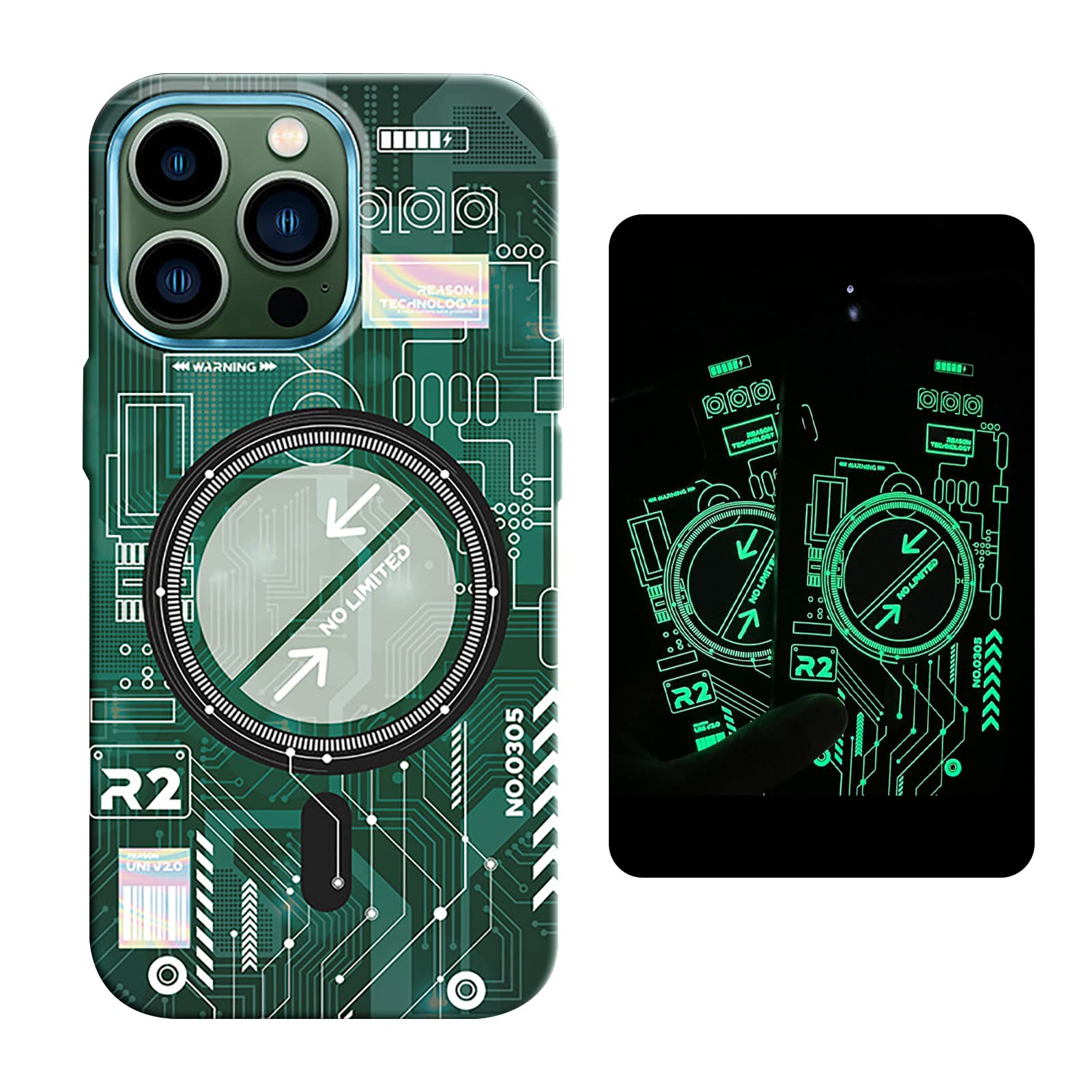 Compatible with iPhone 14 Pro Max Luminous Case Glow in The Darkness Noctiluncent Fluorescent Case with Wireless Charging for Women Men Slim Soft Bumper Protector Shockproof Phone Cover, Green