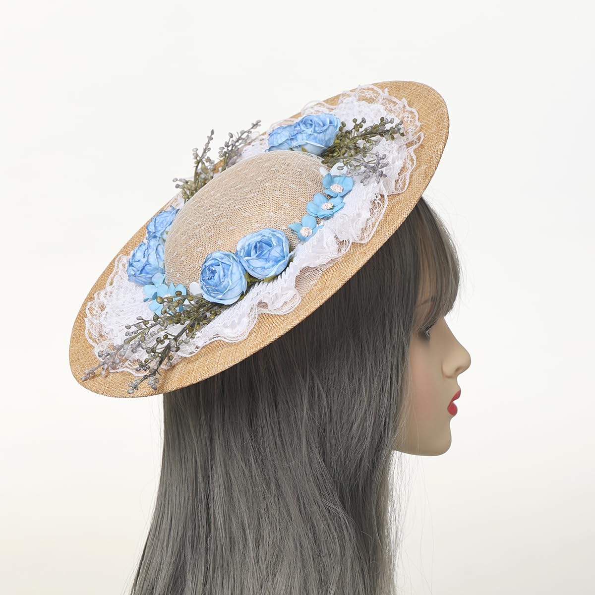 COSDREAMER Chapeau Victorien pour Femmes et Filles - Chapeau Plat Vintage à Fleurs