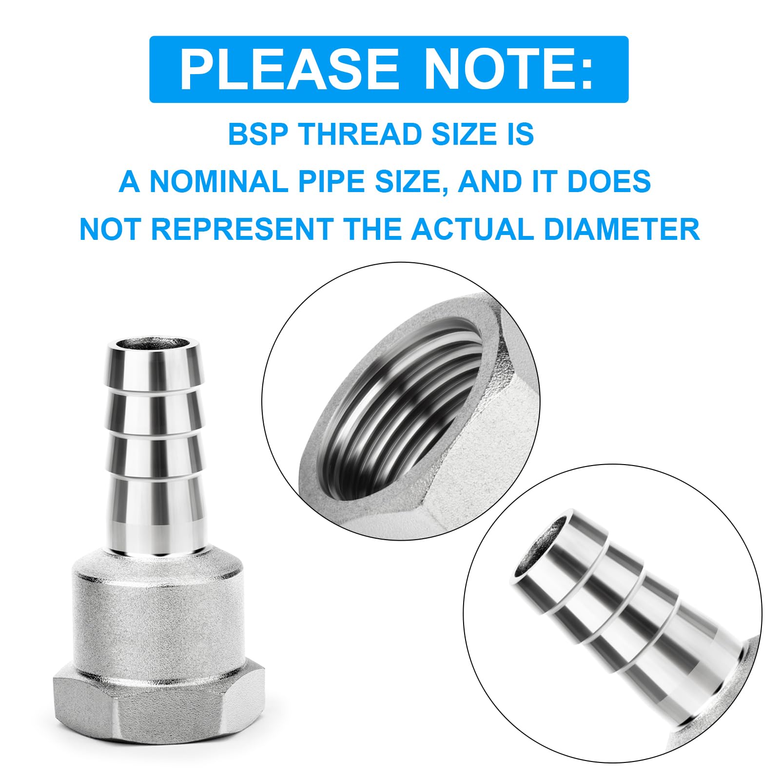 2 pezzi Raccordi a barbiglio in acciaio inossidabile 304, da barbiglio da 8 mm a filettatura femmina BSP da 1/4", raccordi a compressione industriali per tubi per acqua, carburante - 5