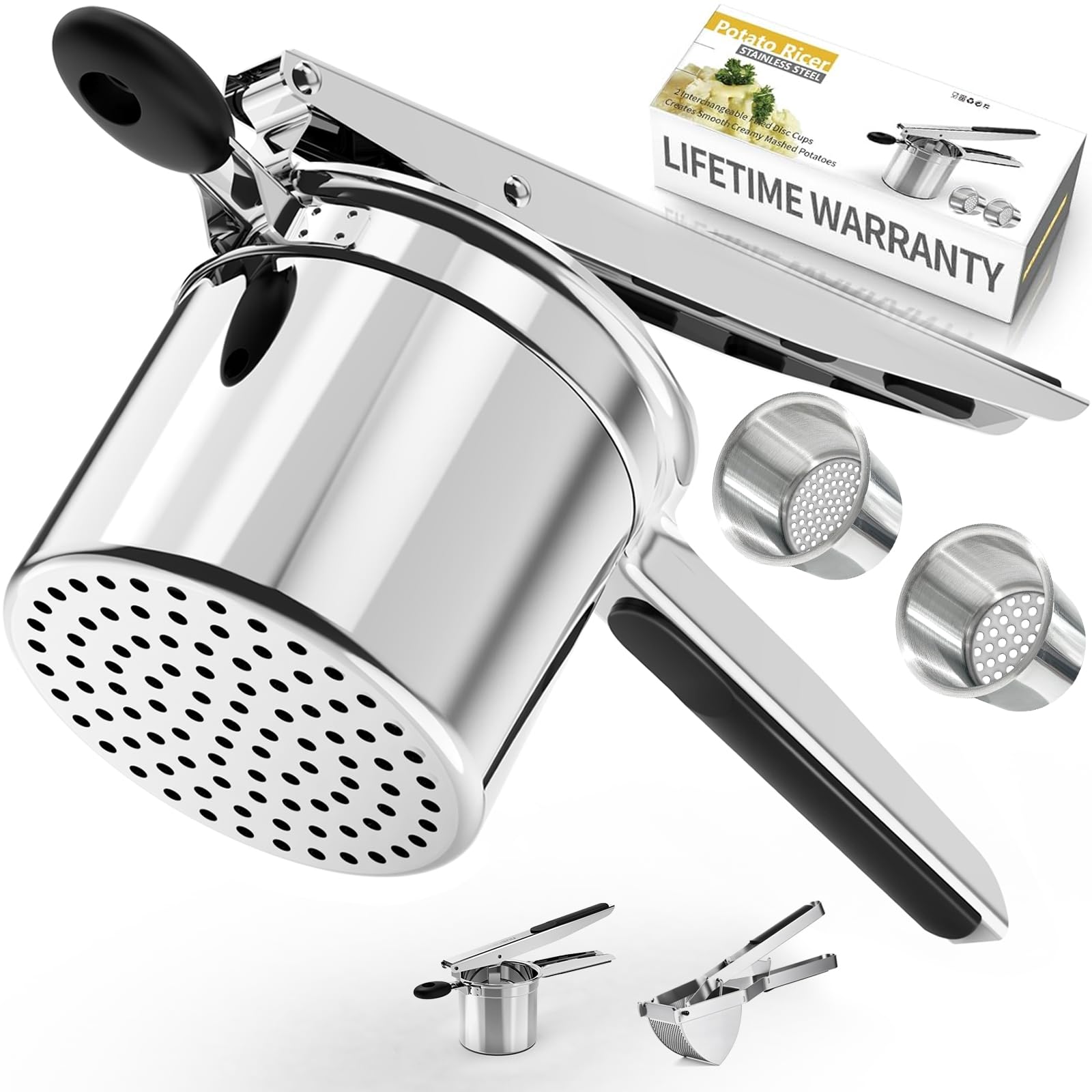 SPEENSUN Potato Ricer Masher,15oz and 2 Interchangeable Fixed Disc Cups for Fluffy Mashed Potatoes, Detachable and Heavy Duty Potato Ricer Stainless Steel with Silicone Handle