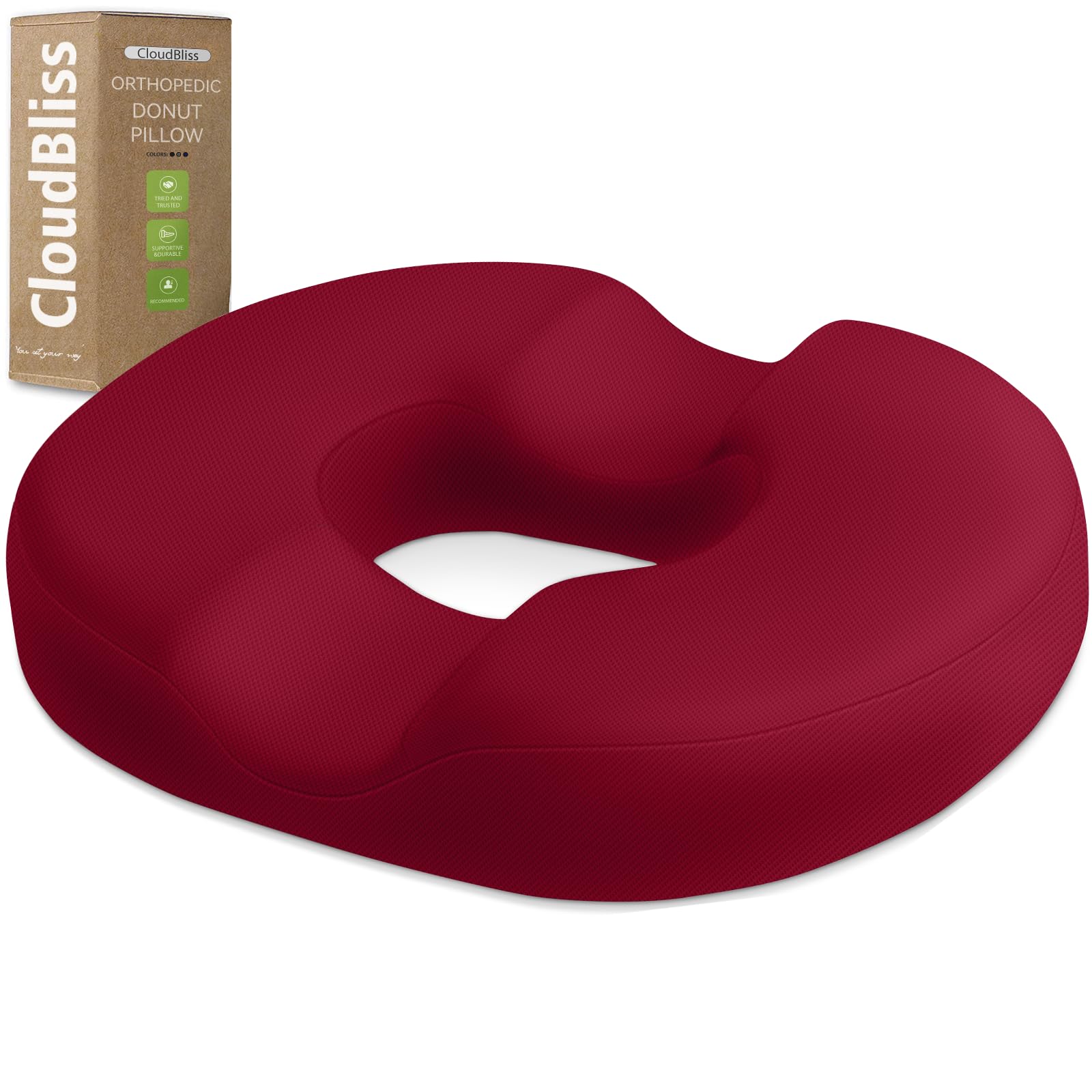 CloudBliss Donut Pillow Stadium Seat Cushion for Tailbone Pain Relief and Hemorrhoids, Memory Foam Seat Chair Cushion, Portable Seat Cushions for Bleachers, Car, Home &amp; Office