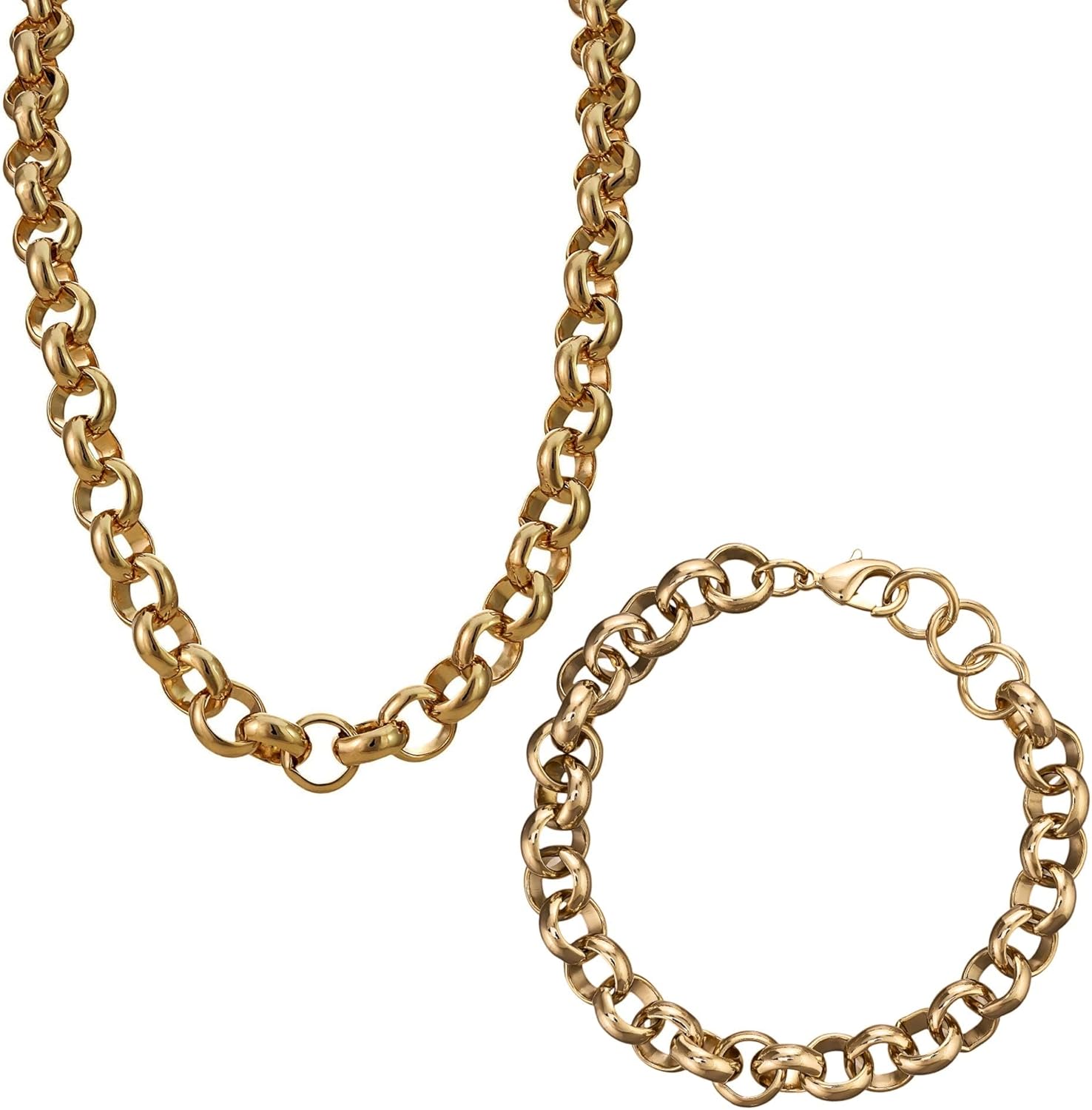 THE BLING KING 10mm 18K Gold Belcher Chain Necklace and Bracelet Jewellery Set Heavy Real Gold