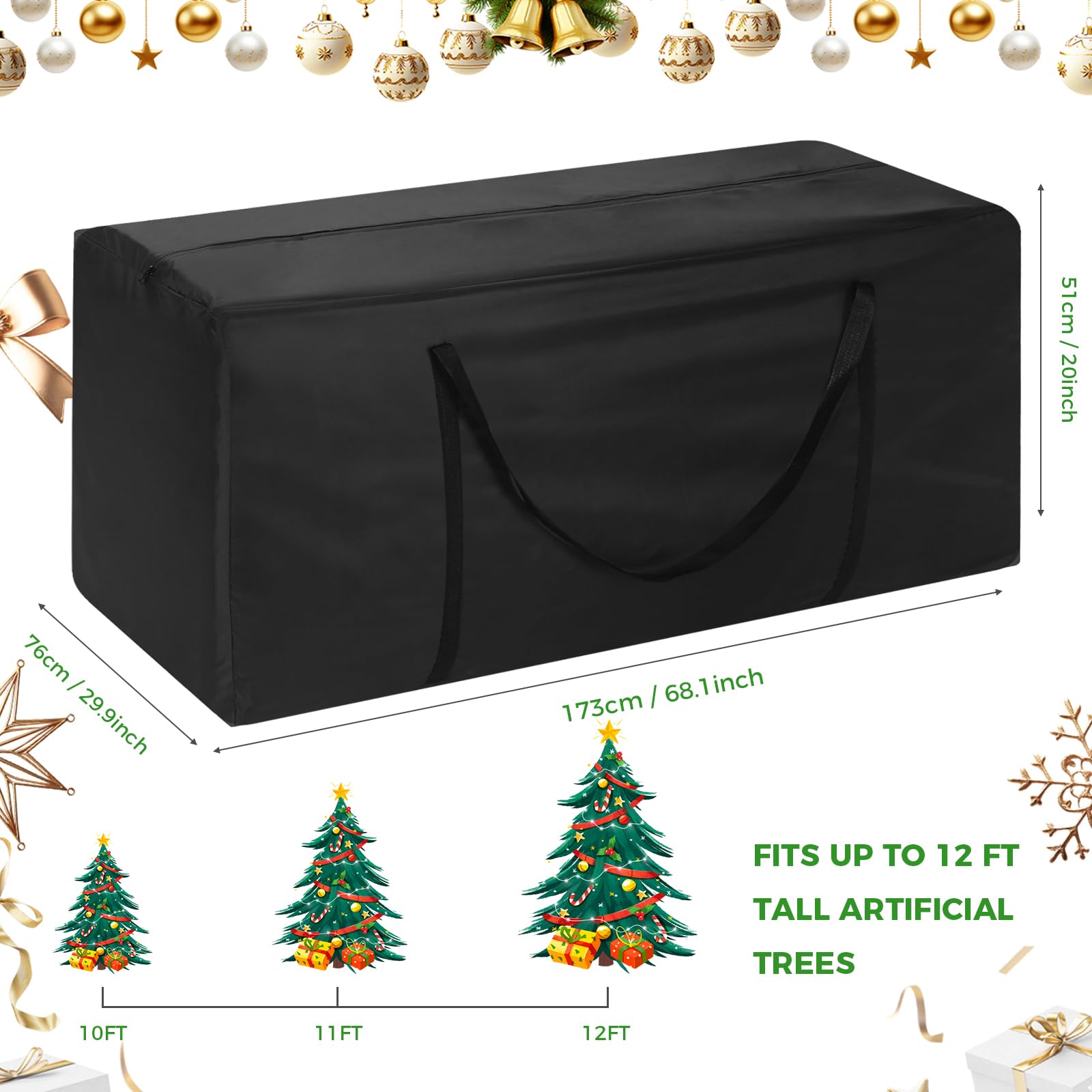 Christmas Tree Storage Bag, Fits Up 12 Ft Artificial Trees with Reinforced Handles & Dual Zippers Extra Large Heavy-Duty Waterproof Xmas Tree Storage Bag for Holiday Decorations Furniture