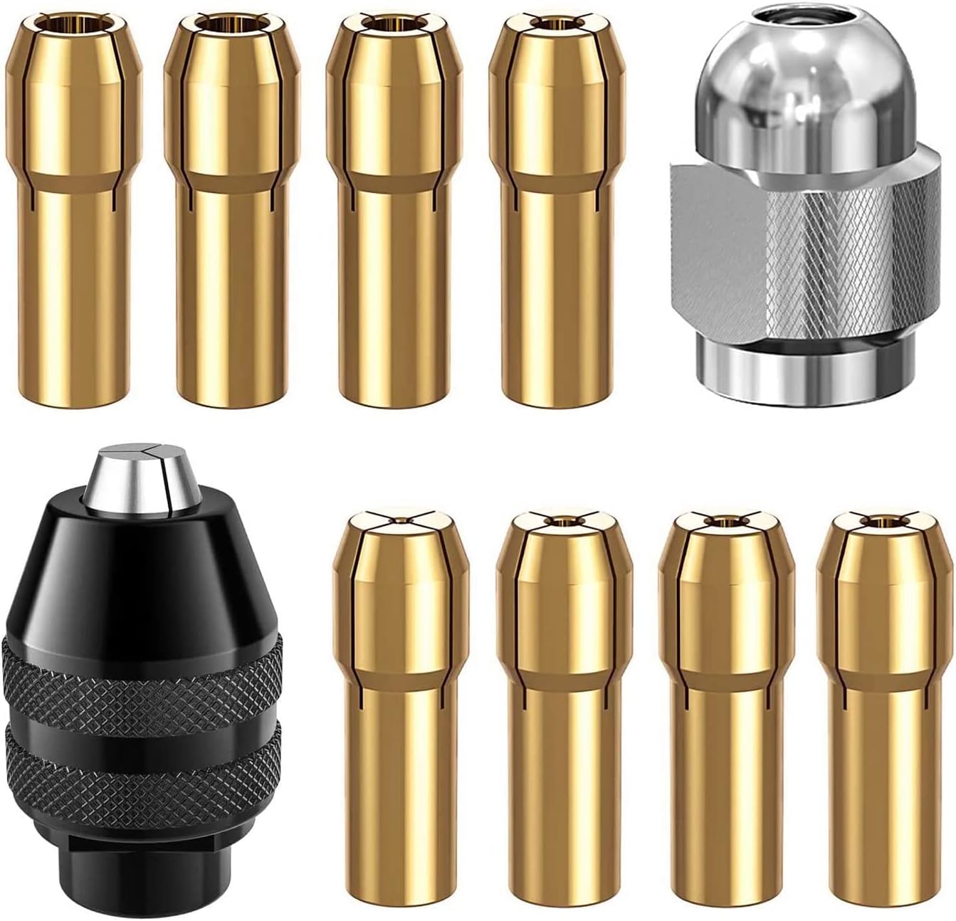 10 PCS Drill Chuck Collet Kit, Replacement 4485 Collet Set for Dremel, Brass Quick Change Rotary Drill Dremel Collet 1/8" x 2, 3/32" x 2, 1/16" x 2, 1/32" x 2