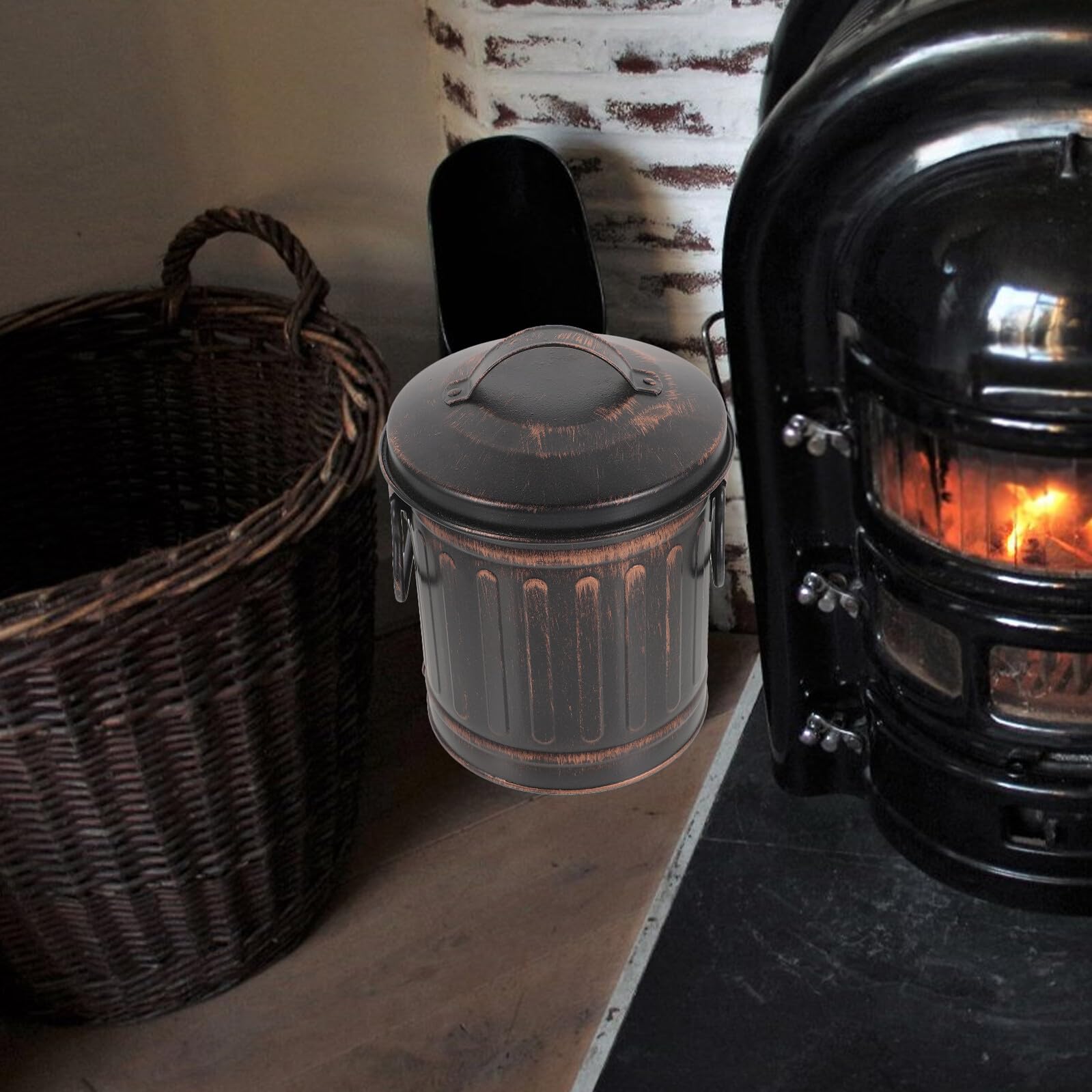 Outanaya Cubo Metálico para Cenizas de Chimenea Resistente y Versátil con Capacidad Amplia y Diseño Fácil de Transportar para Almacenamiento y Traslado de Carbón y Cenizas Interiores y