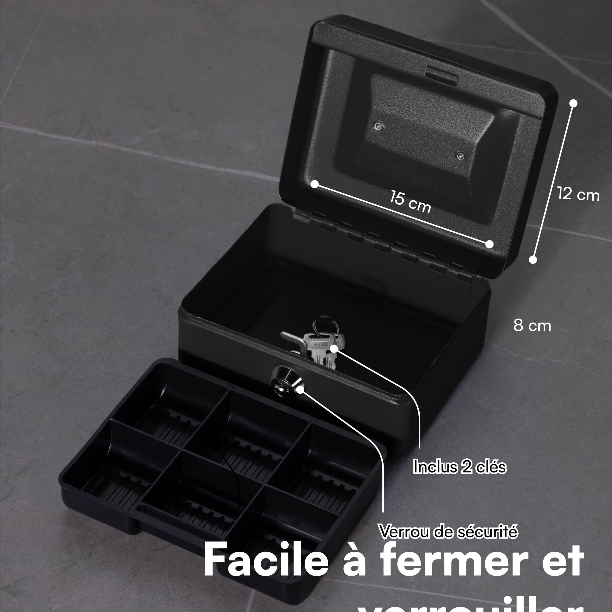 Coffre-fort en acier H & S 15,2 cm 2 clés Noir